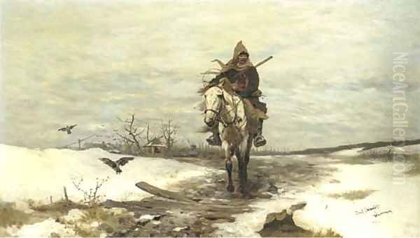 The lone hunter Oil Painting by Josef von Brandt