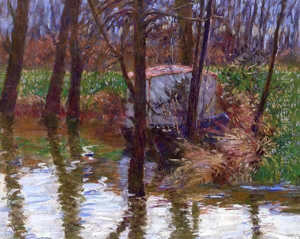 The River Epte with Monet's Aelier-Boat Oil Painting by John Leslie Breck