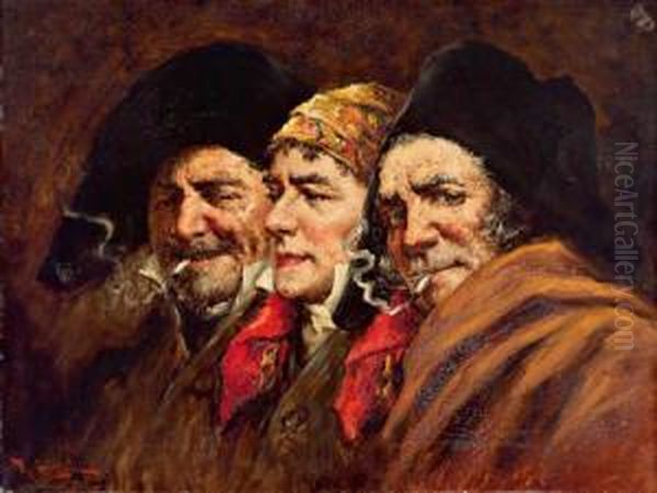 Gruppe Von Drei Rauchenden Herren Oil Painting by Roman Arregui