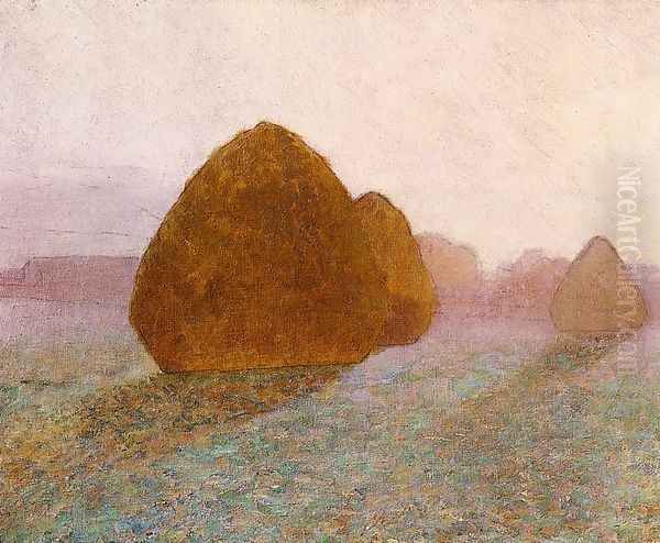 Haystack at Giverny, Normandy: Sun Dispelling Morning Mist Oil Painting by John Leslie Breck