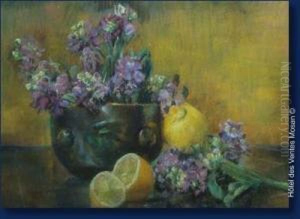 Nature Morte Aux Fleurs Et Aux Citrons Oil Painting by Berthe Art