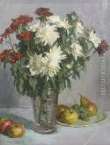 Flowers And Fruit Oil Painting by Constantin Artachino