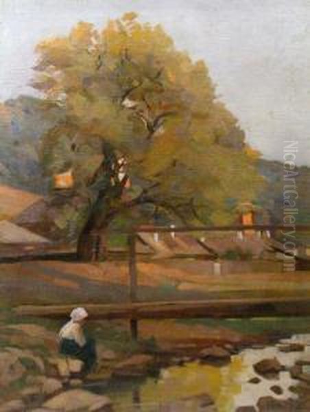 At The River Border Oil Painting by Constantin Artachino