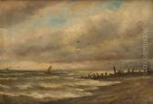 Bateau De Peche Pres Du Brise-lames Oil Painting by Louis Artan De Saint-Martin