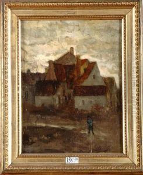 Coin De Village De Pecheurs Anime Oil Painting by Louis Artan De Saint-Martin