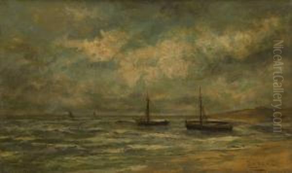 Coucher De Soleil Sur Les Barques Oil Painting by Louis Artan De Saint-Martin