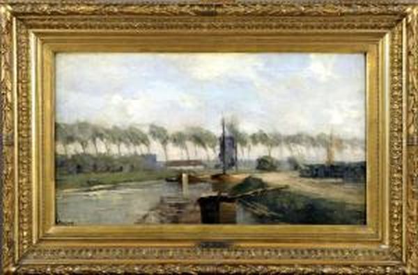 Canal En Flandre Oil Painting by Louis Artan De Saint-Martin