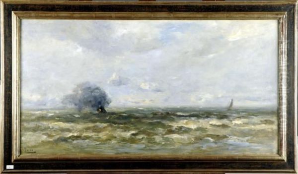 Marine Avec Voilier Oil Painting by Louis Artan De Saint-Martin