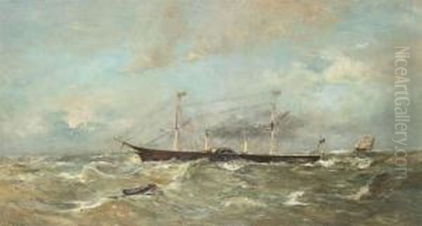 Two-master At Stormy Sea Oil Painting by Louis Artan De Saint-Martin