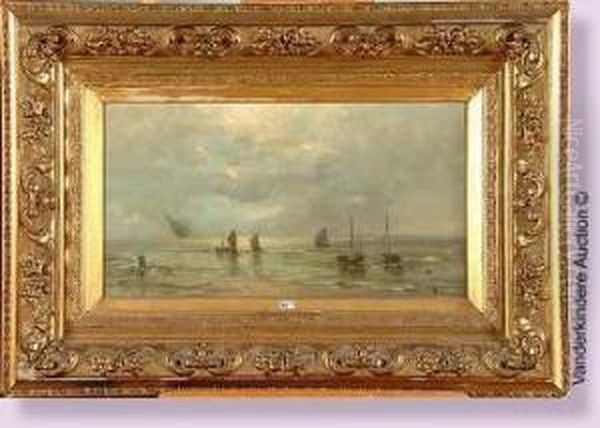 Bateaux De Peche Le Long De La Cote Oil Painting by Louis Artan De Saint-Martin