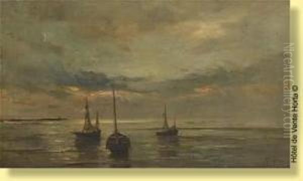 Marine Au Coucher Du Soleil Oil Painting by Louis Artan De Saint-Martin