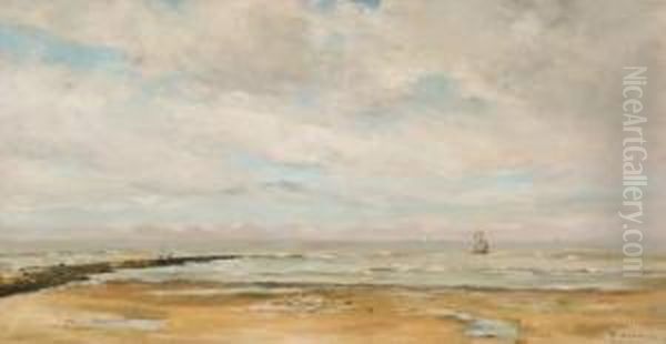 Plage Et Mer Heyst Oil Painting by Louis Artan De Saint-Martin