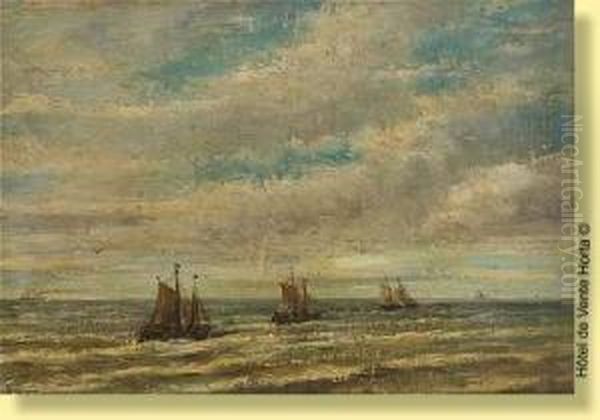 Voiliers En Mer Du Nord Oil Painting by Louis Artan De Saint-Martin