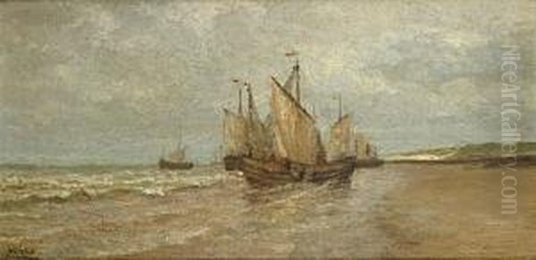 Bateaux Sur Mer Oil Painting by Louis Artan De Saint-Martin