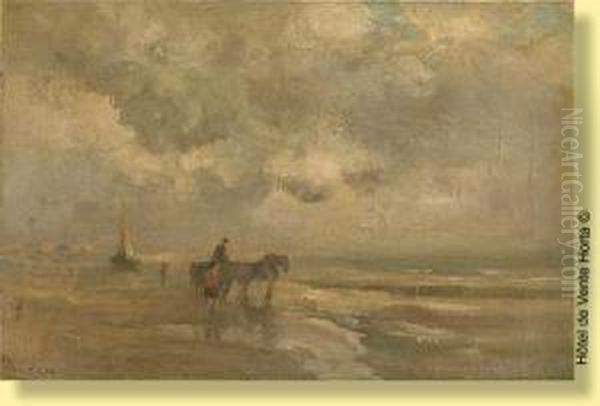 Pecheur De Crevettes A Cheval Oil Painting by Louis Artan De Saint-Martin