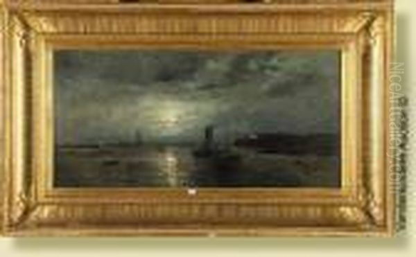 Marine Au Clair De Lune Oil Painting by Louis Artan De Saint-Martin