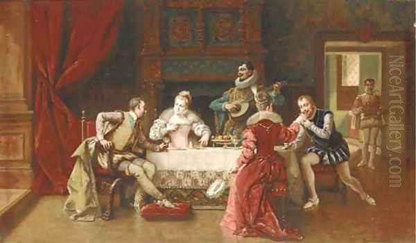 The dinner party Oil Painting by Ladislaus Bakalowicz