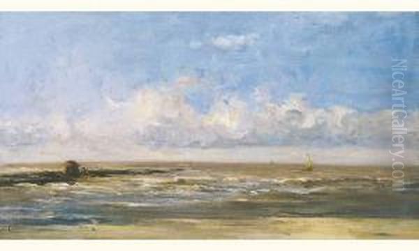 Marine Met Golfbreker Oil Painting by Louis Artan De Saint-Martin