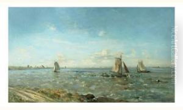 Bateaux De Peche Pres Du Rivage Oil Painting by Louis Artan De Saint-Martin