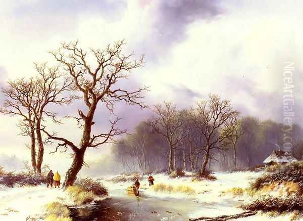 A Winter Landscape Oil Painting by Willem Bodemann