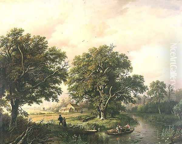 River Scene Oil Painting by Willem Bodemann