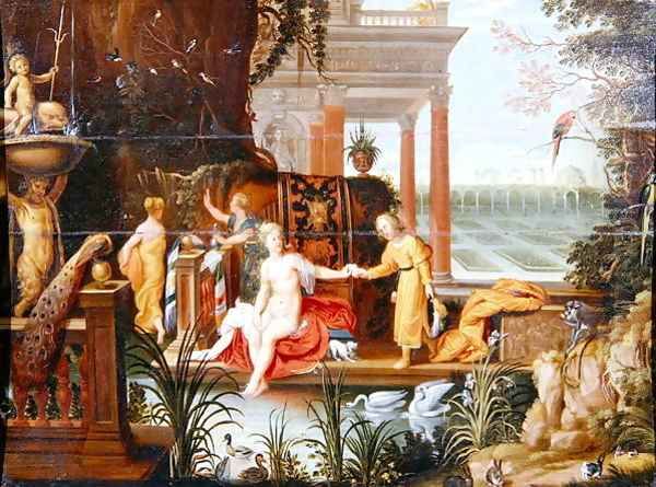 Bathsheba at the pool with her attendants Oil Painting by Hendrik van Balen