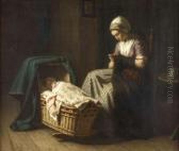 Maternal Cares Oil Painting by David Adolf Constant Artz