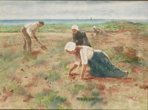 Potato Gatherers Oil Painting by David Adolf Constant Artz