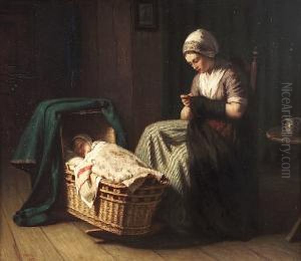 Maternal Cares Oil Painting by David Adolf Constant Artz