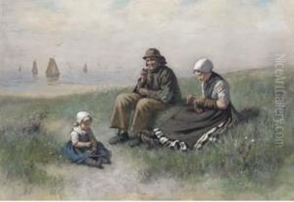 A Fisherman And His Family Oil Painting by David Adolf Constant Artz