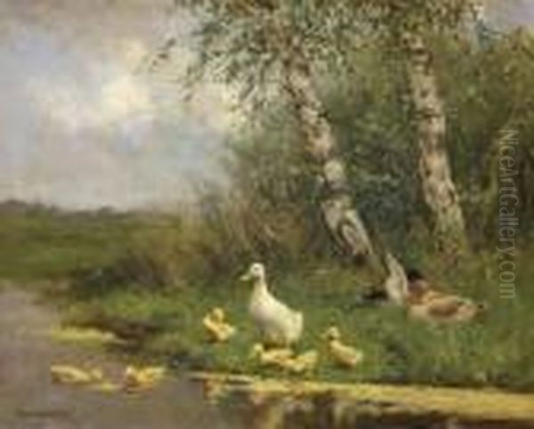 Ducks By A River Oil Painting by David Adolf Constant Artz