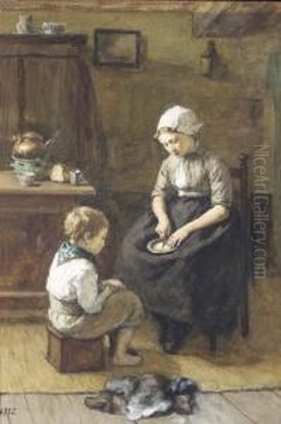 Preparing Lunch Oil Painting by David Adolf Constant Artz