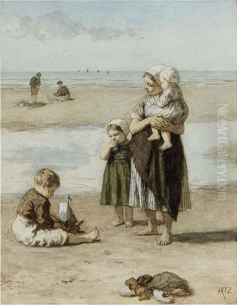 On The Beach, Scheveningen Oil Painting by David Adolf Constant Artz