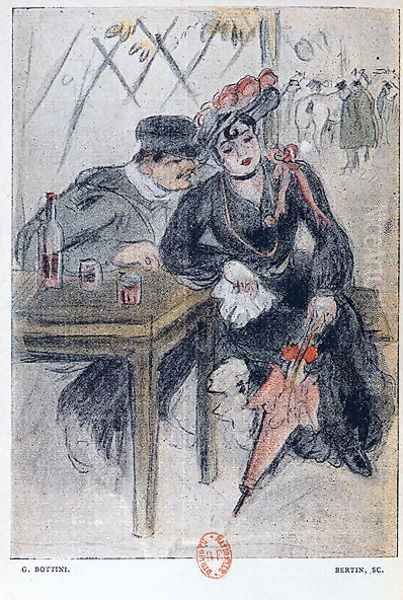 A Prostitute and her Client, illustration from 'La Maison Philibert' Oil Painting by Georges Bottini