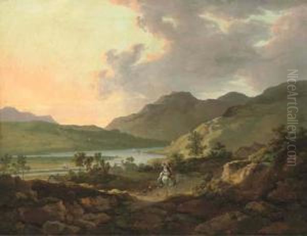 Mountainous Lake Landscape Oil Painting by William Ashford