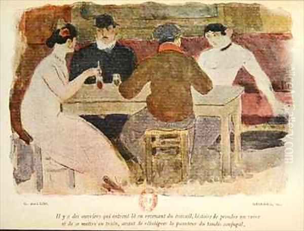 Workers drinking Oil Painting by Georges Bottini