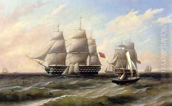 Ships at Sea Oil Painting by Thomas Birch