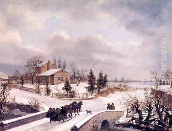 Pennsylvania Winter Scene Oil Painting by Thomas Birch