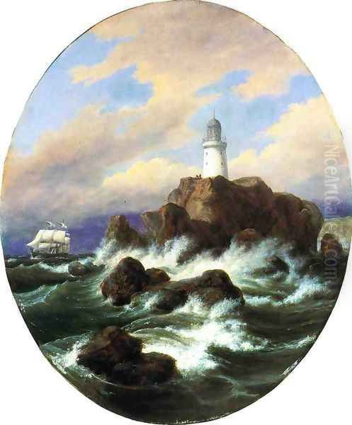 Longships Lighthouse, Land's End Oil Painting by Thomas Birch