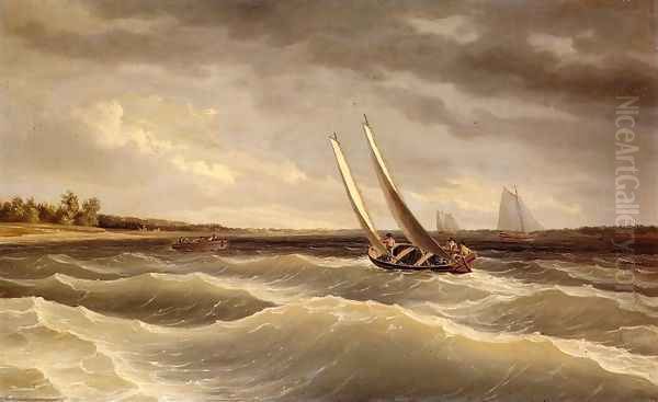 Boats Navigating the Waves Oil Painting by Thomas Birch