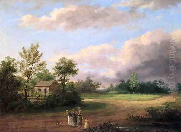 Strolling along a Country Roas Oil Painting by Thomas Birch