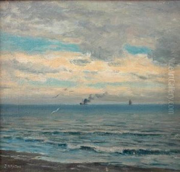 Coastal Scene With Steamer Oil Painting by James Ashton