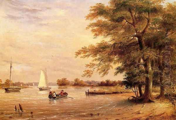 On the Shrewsbury River, Redbank, New Jersey Oil Painting by Thomas Birch