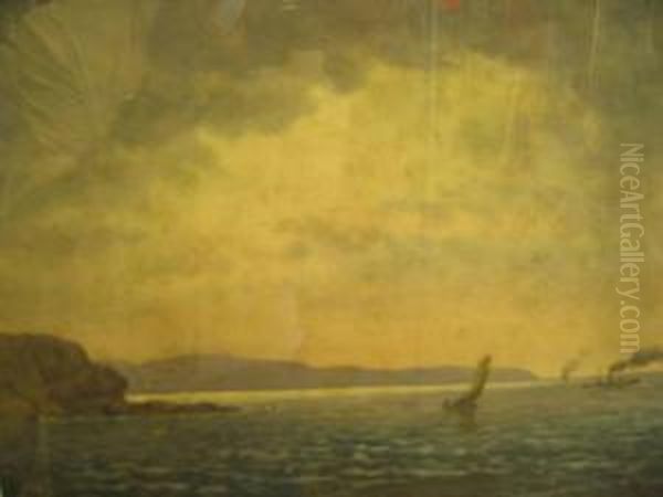 Coastal Landscape With Steamer Oil Painting by James Ashton