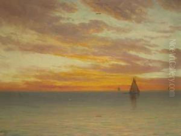 Sunset With Vessels Oil Painting by James Ashton