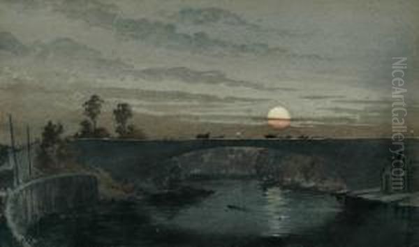 Moonrise Old Princes Bridgec Oil Painting by Julian Rossi Ashton