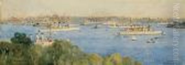 The Great White Fleet In Sydney Harbour Oil Painting by Julian Rossi Ashton