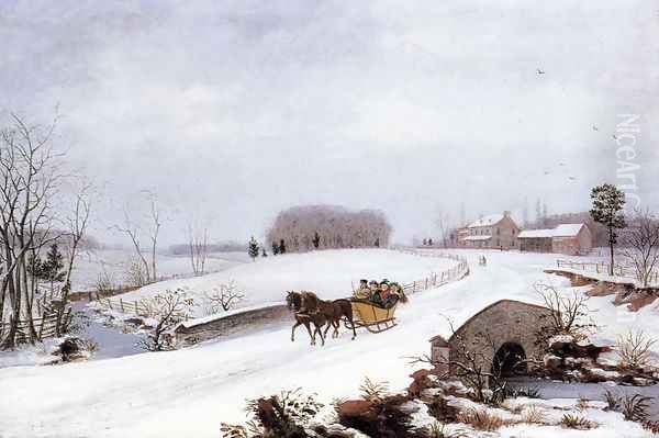 Sleigh Ride on a Gray Day Oil Painting by Thomas Birch