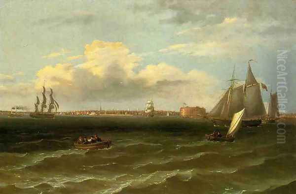 View of New York Harbor Oil Painting by Thomas Birch