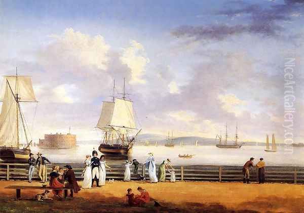 The Battery and Harbor, New York Oil Painting by Thomas Birch